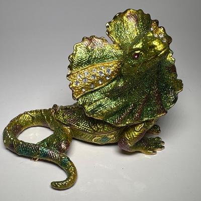 Rucinni Frill Neck Lizard Rhinestones Trinket Box 
