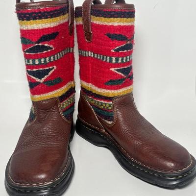Born Brown Leather & Woven Blanket Shaft Western Mid-Calf Boots, 8/39