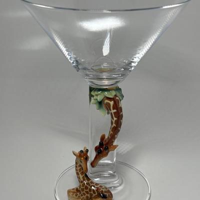 Franz Safari Jungle Beauties Giraffe Design Austrian Crystal & Sculptured Porcelain Martini Glass