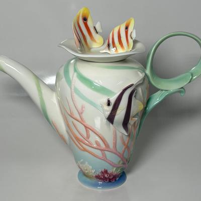 Franz “By The Sea” Sculptured Porcelain Teapot, New In Box 