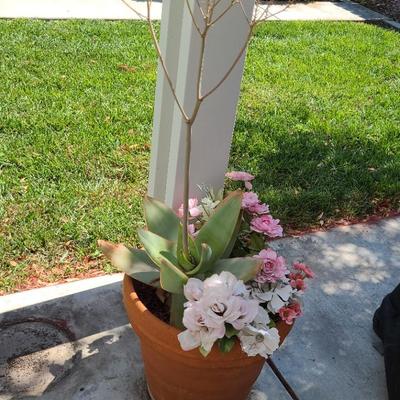 Large Clay Pot With Succulent and Artificial Flowers