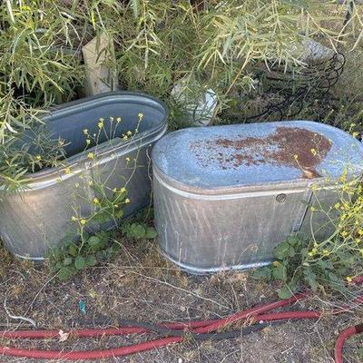 Sale Photo Thumbnail #166: #5002 • 2 Galvanized Steel Oval Troughs
