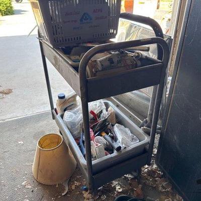#1610 • (2) Metal Carts, Screws, Motor, Air Hose Attachments & More
