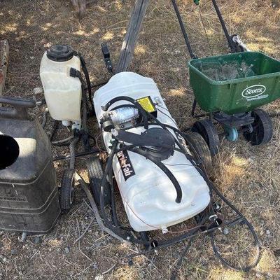 Sale Photo Thumbnail #110: #2504 • Agri-Fab Pump Trailer, Stanley Backpack Sprayer, Scott’s Speedy Green 2000
