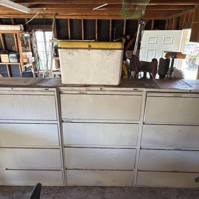 #2030 • 3 Global Metal Filing Cabinets and Cooler
