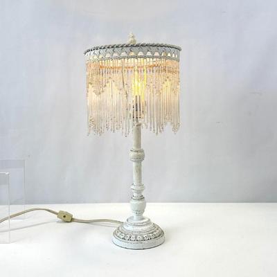 Lot #43 White Bedside Table Lamp with Beaded Shade