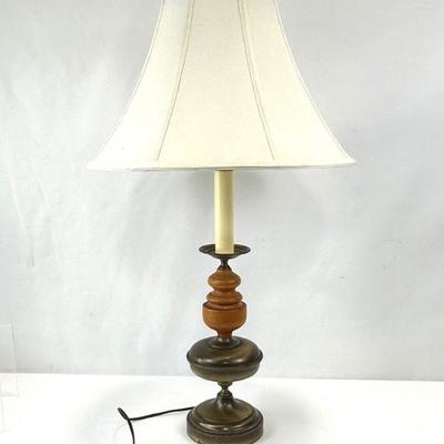 Lot #36 Vintage Wood and Brass Table Lamp - Tested, Works!