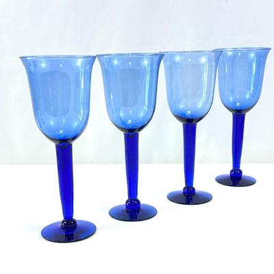 Lot #35 Vintage Cobalt Blue Crystal Wine Glass Goblets (Set of 4)