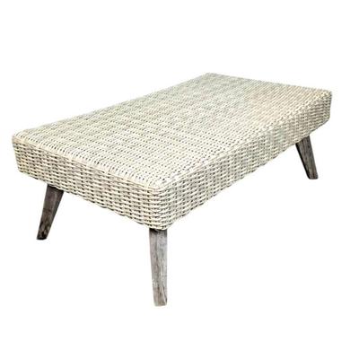 Lot #52 White Resin Wicker Outdoor Table with Metal Frame & Wood Legs