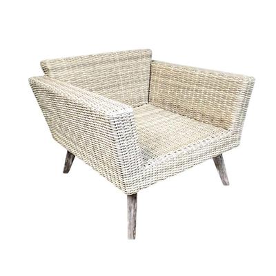 Lot #51 White Resin Wicker Outdoor Chair with Metal Frame & Wood Legs
