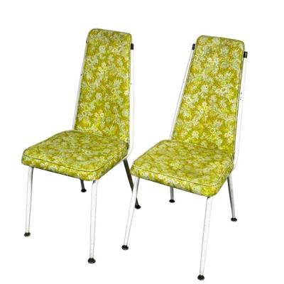 Lot #20 Mid Century Modern Floral Print Vinyl Dining Room Chairs - Set of 2
