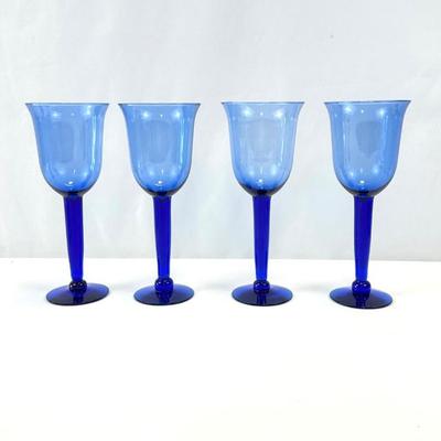 Lot #37 Vintage Cobalt Blue Crystal Wine Glass Goblets (Set of 4)