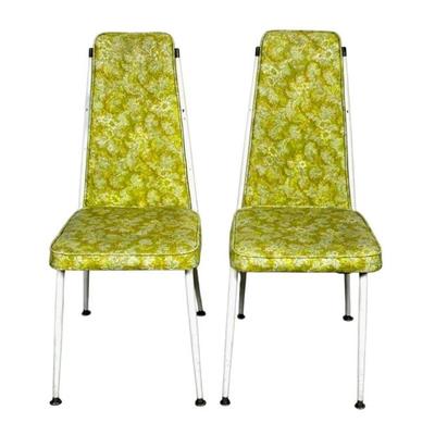 Lot #17 Mid Century Modern Floral Print Vinyl Dining Room Chairs - Set of 2