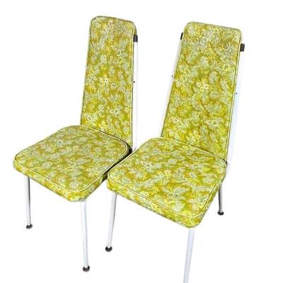 Lot #23 Mid Century Modern Floral Print Vinyl Dining Room Chairs - Set of 2