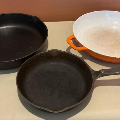 Wagner And Enamel Coated Cast Iron Pans 