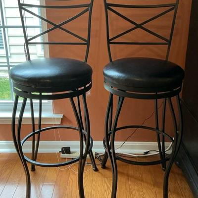 2 Black Metal Swivel Bar Stools