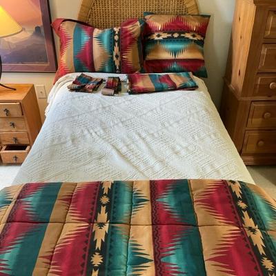Twin Bed + Southwestern Style Comforter & Curtains 