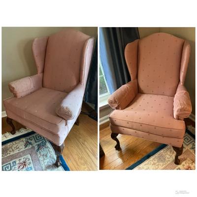 Set Of Two Sateen Wing Back Chairs With Shell Design  