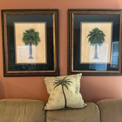 Two Palm Tree Prints And Pillow