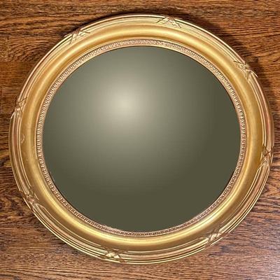 GILT CONVEX "BULLET" MIRROR | Small convex mirror in gilt frame. Engravings on gilded rim. Napoleon III inspired. - d. 2 x dia....