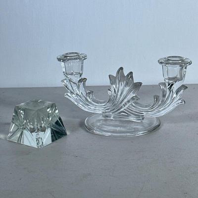 (2pc) Candle Stick Holders | Double taper candle holder - holds two candles. Includes additional single holder. - h. 4.5 x l. 8 x d. 5 in
