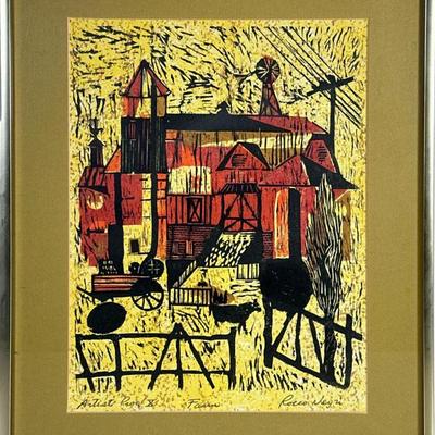 Art Print | Farm. Rocco Negri . Print. 13” h x 10” w. Signed and titled at bottom - h. 17 x l. 14 in (frame)
