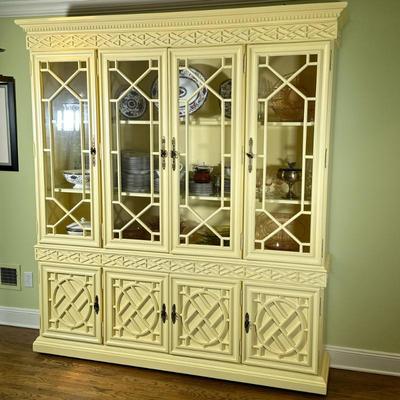 Chinoiserie Bookcase / Display Cabinet | A display bookcase cabinet or china hutch in a Chippendale / Regency pagoda style, light...