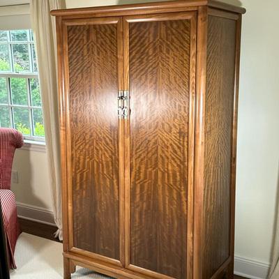 WOOD ARMOIRE | Wooden armoire/TV cabinet with pull-out shelf over 3 open shelves and full-width drawer - h. 68 x w. 39 x d. 22 in
