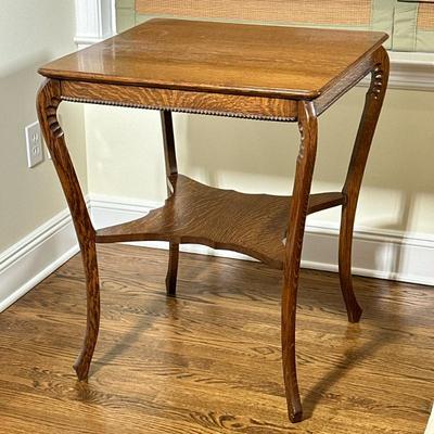 TWO-TIER WOOD SIDE/END ACCENT TABLE | Square carved wood side table with cabriole legs. Two-tier design - h. 29.25 x w. 24 x d. 24 in
