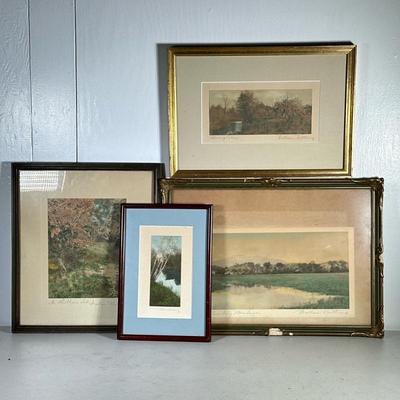 (4pc) Antique W. Nutting Photographs | Signed artwork by American artist/photographer Wallace Nutting. Color photographs of New England...