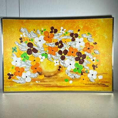 Floral OIL PAINTING | Flowers. Oil on canvas. 23.5 x 35.5 in sight. Signed lower left - h. 24.5 x w. 36.5 in (frame)
