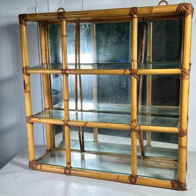 VICTORIAN BAMBOO WALL SHELF| Bamboo and glass etagere - h. 31 x w. 31 x d. 9 in
