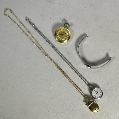 (4pc) WATCHES & TIMEPIECES | Including: Timex chrome plated wristwatch, Beaulieux pocket watch, Charles-Hubert ladybug form watch...