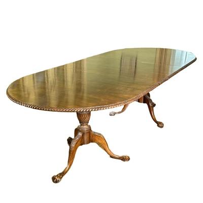 (3pc) Chippendale Style Dining Room Table | Large Chippendale style table with two pedestal tripod legs terminating with ball and claw...