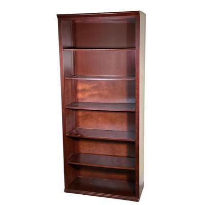 WOODEN OPEN BOOKSHELF | Having 6 shelves and warm burnished brown finish - h. 72 x w. 31.5 x d. 13.75 in
