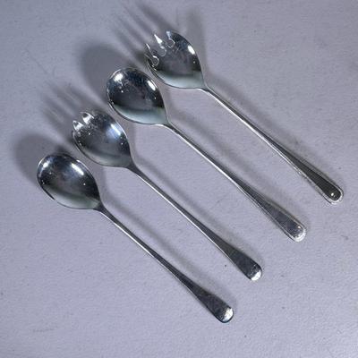 (4pc) Salad Servers | Silver plated serving pieces, including two pairs of fork and spoon salad servers; two marked Italy, the others...