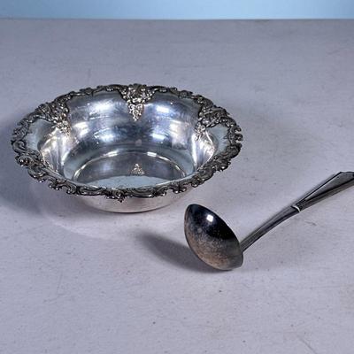 (2pc) Sterling Silver Pieces | Including: a Wallace Sterling silver bowl with tooled rim marked on bottom “Wallace Sterling” (3.6 ozt.)...