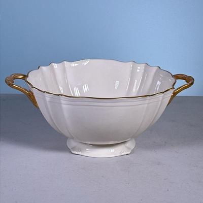 Lenox Bowl | Fruit bowl or serving dish with gold trim and handles. Market Lenox on bottom. - h. 4.5 x dia. 9.25 in
