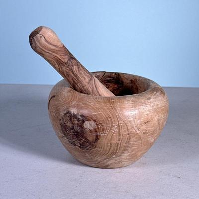 Wooden Bowl And Pestle | Wood has beautiful grains and smooth finish - h. 4 x dia. 6 in
