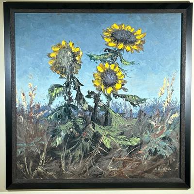 SEGUNDO HUERTAS (20TH-21ST CENTURY) OIL PAINTING | Sunflower. Segundo Huertas. Oil on canvas. 35.5 x 35.5 in sight. Signed lower right -...