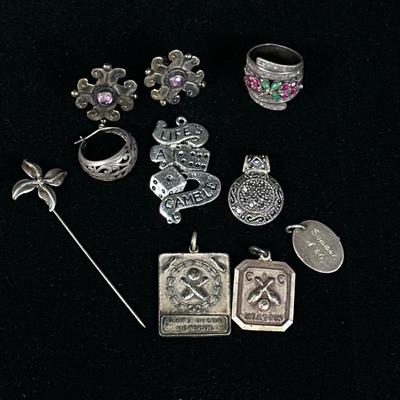 (10pc) MIXED STERLING SILVER JEWELRY | Including: Tiffany & Co. Sterling silver pendant (0.1 ozt.), 2 sterling silver “Headpin”...