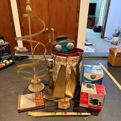 Mid Century Large Brass Sailboat Sculpture, Electric Pump, Regancy Style Metal