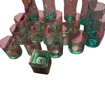  Aqua/Green Short And Groovy Tall Glasses