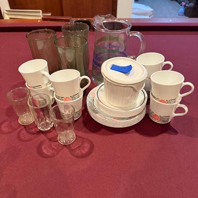Flower Cup, Plates, Flower Pitcher And Misc Glasses