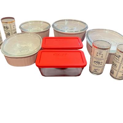 Corning Ware Dishes, Pyrex Containers And 4 Vintage Glasses