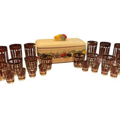 Dorothy Thorpe Striped High Balll Glasses And Lilian Fruit Set