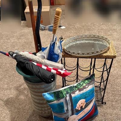 Umbrella/ Cane Holder, Puppy Pillow And Table