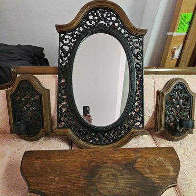 Mirror With Candle Holders And Shelf