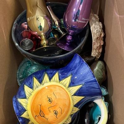 Ceramic Shot Glasses; Painted Mug And Soup Bowls 
