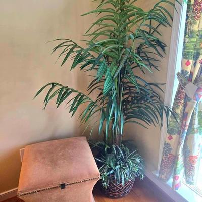 Fabric & Wood Ottoman Chest & Faux Tree